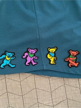 Teal Maxi Skirt with Colorful Dancing Bear Grateful Dead 💀 Appliqués